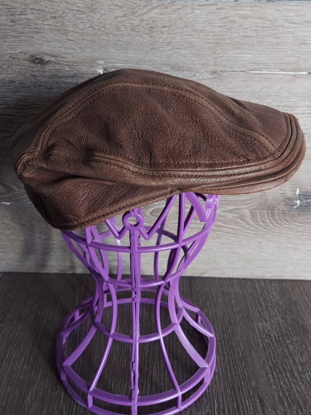 Scala Brown Leather Flat Cap S/M